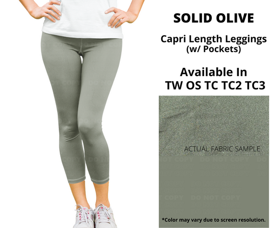 Solid Olive Capri Leggings w/ Pockets