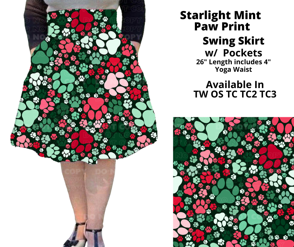 Starlight Mint Paw Print Swing Skirt