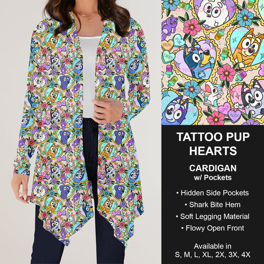 B197 Preorder - Tattoo Pup Hearts Cardigan w/ Pockets (Closes 12/01. ETA: late Jan.)