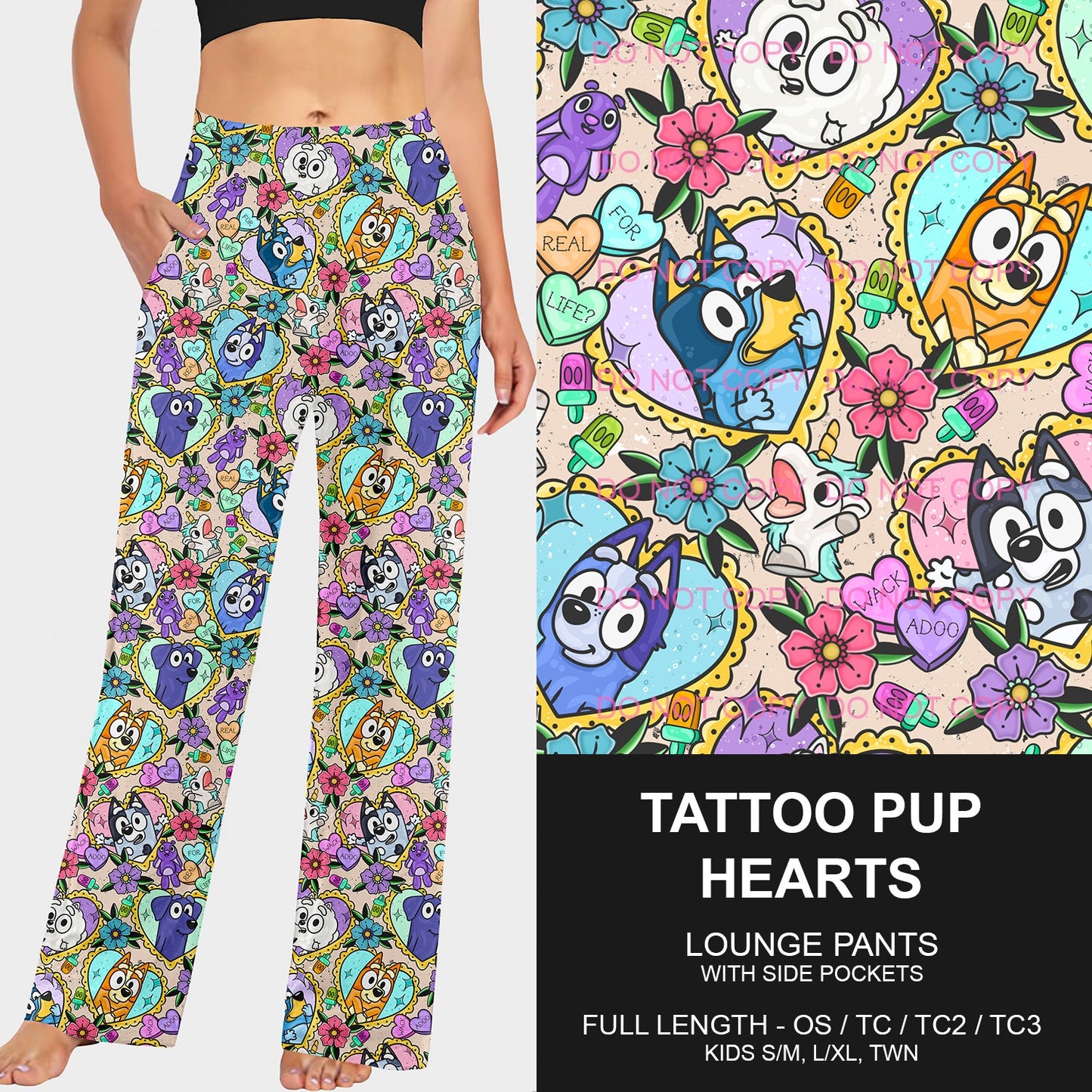 B197 - Preorder Tattoo Pup Hearts Lounge Pants (Closes 12/01. ETA late Jan.)