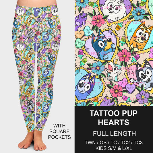 B197 - Preorder Tattoo Pup Hearts Leggings w/ Pockets (Closes 12/01. ETA late Jan.)