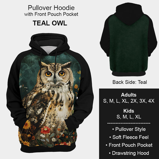 B199 - Preorder Teal Owl Hoodie (Closes 12/11. ETA mid Feb.)