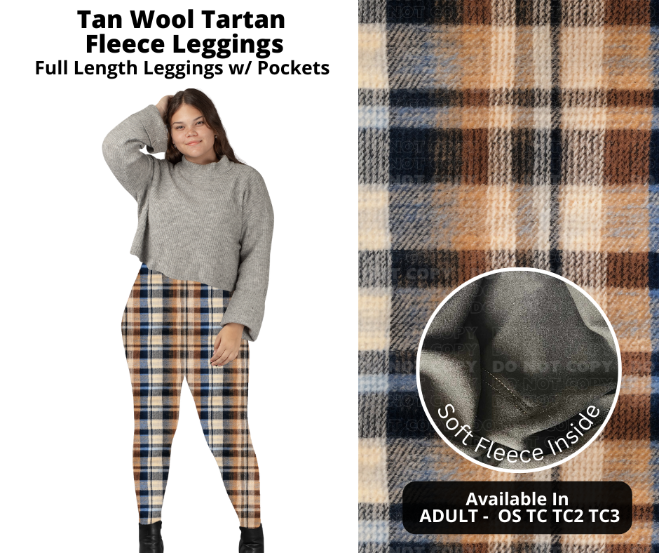 Tan Wool Tartan Fleece Leggings