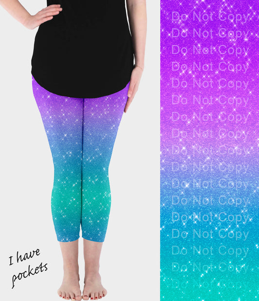 RTS - Under the Sea Sparkle Capri Leggings w/ Pockets