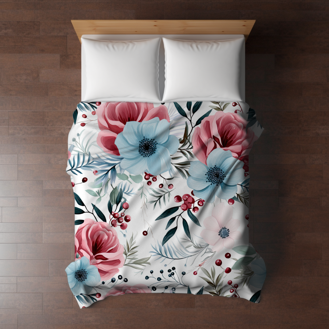 Blanket - Christmas Red Pink Blue Winter Floral