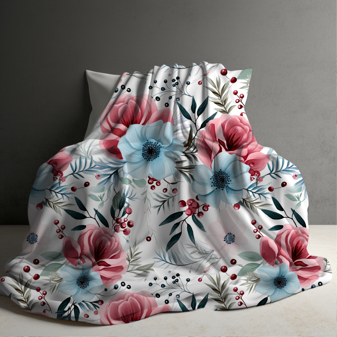 Blanket - Christmas Red Pink Blue Winter Floral