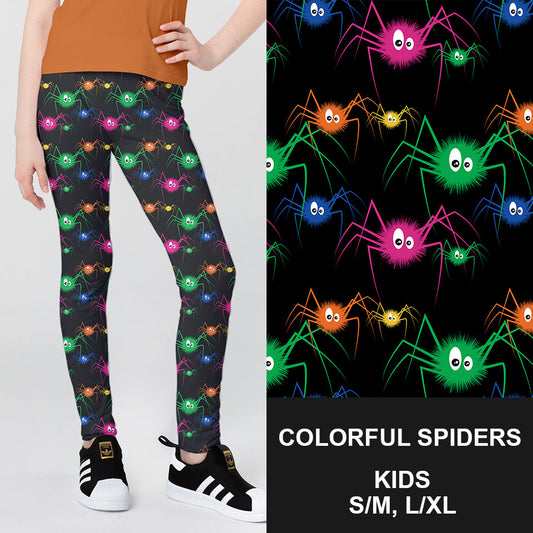 RTS - Kids Colorful Spiders Leggings w/ Inside Pockets