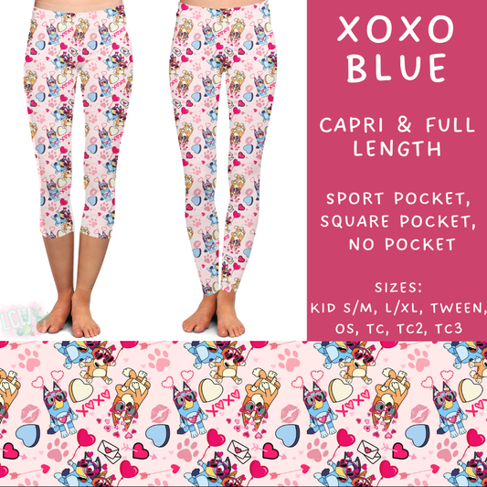 Batch #253 - Valentine Characters - Closes 12/13 - ETA mid/late Jan - XOXO Blue Full and Capri Length Leggings