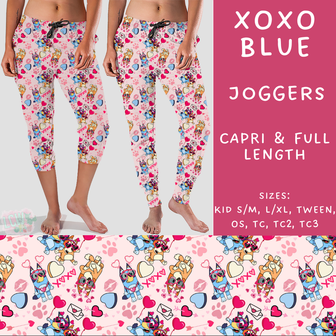 Batch #253 - Valentine Characters - Closes 12/13 - ETA mid/late Jan - XOXO Blue Full and Capri Length Joggers