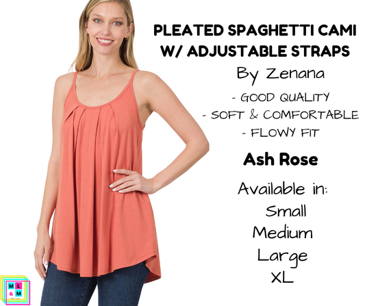 Pleated Spaghetti Strap Cami - Ash Rose