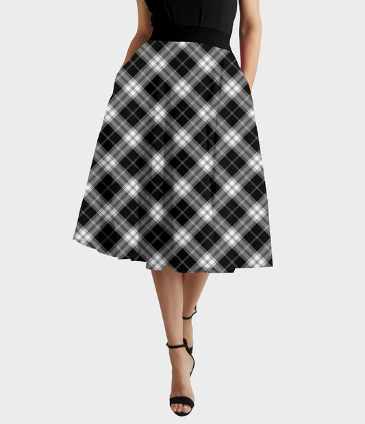 RTS - BW Plaid Swing Skirt w/ Pockets