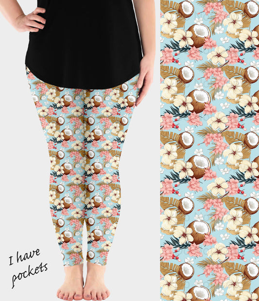 RTS - Coconut Floral Leggings w/ Pockets