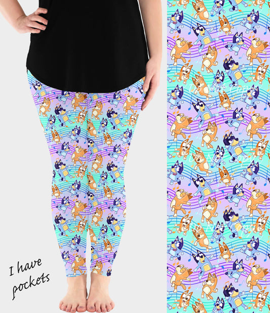 RTS - Dancing Pup Leggings w/ Pockets