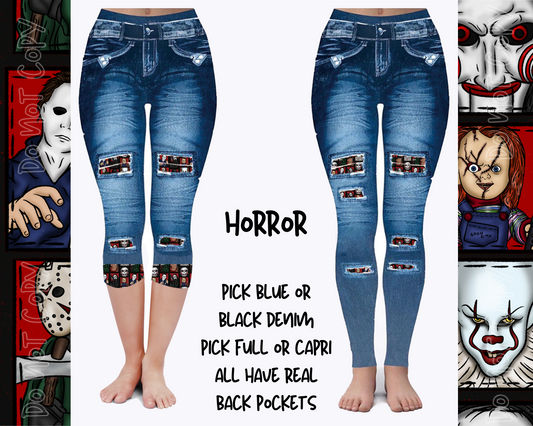 HORROR - DENIM RUN W/ BACK POCKETS - LEGGINGS/CAPRI