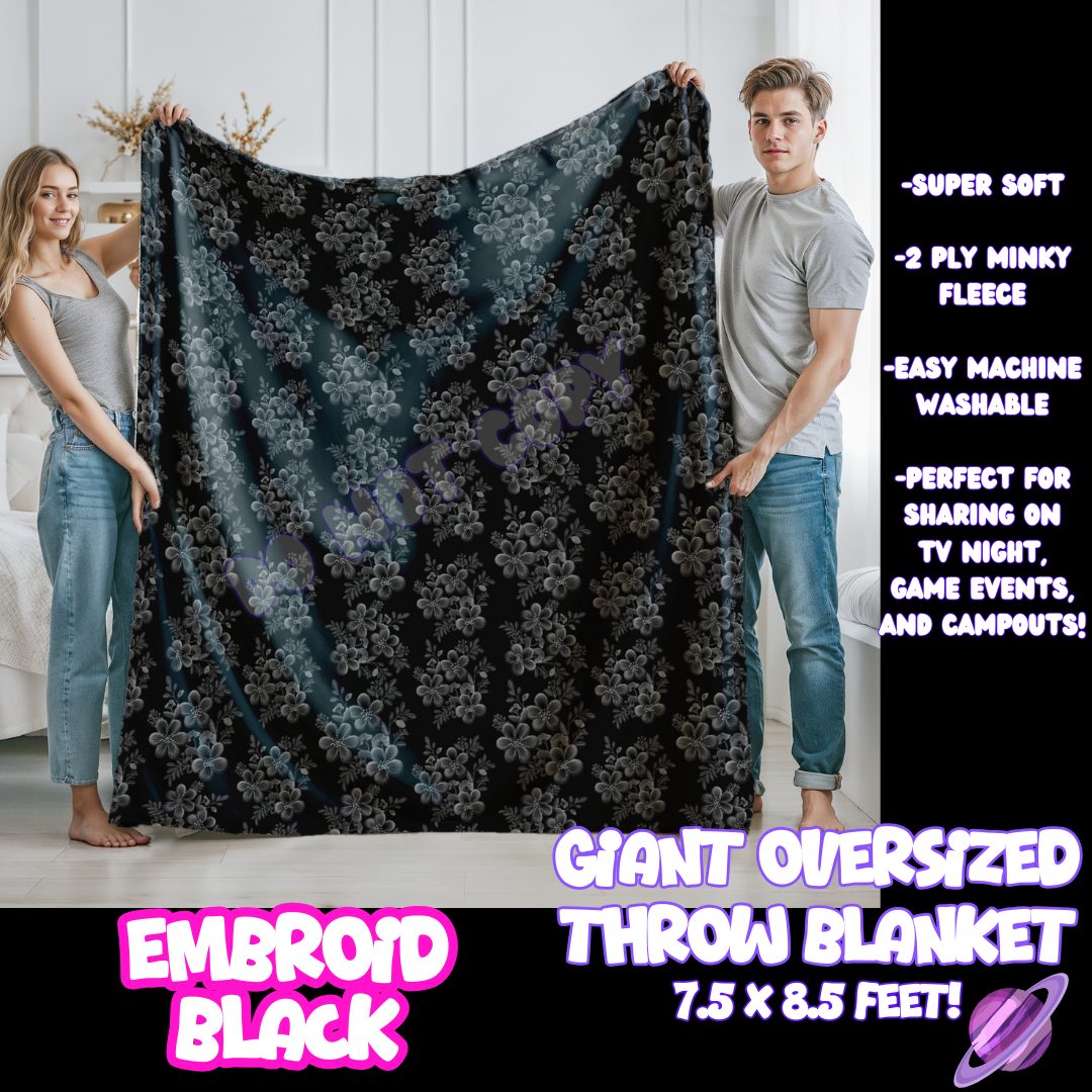 EMBROID BLACK- GIANT SHAREABLE THROW BLANKETS ROUND 10-PREORDER CLOSING 12/2