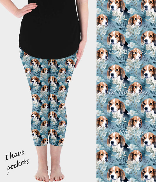 RTS - Floral Beagle Capri Leggings w/ Pockets