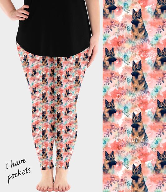 RTS - Floral German Shepherd Leggings w/ Pockets