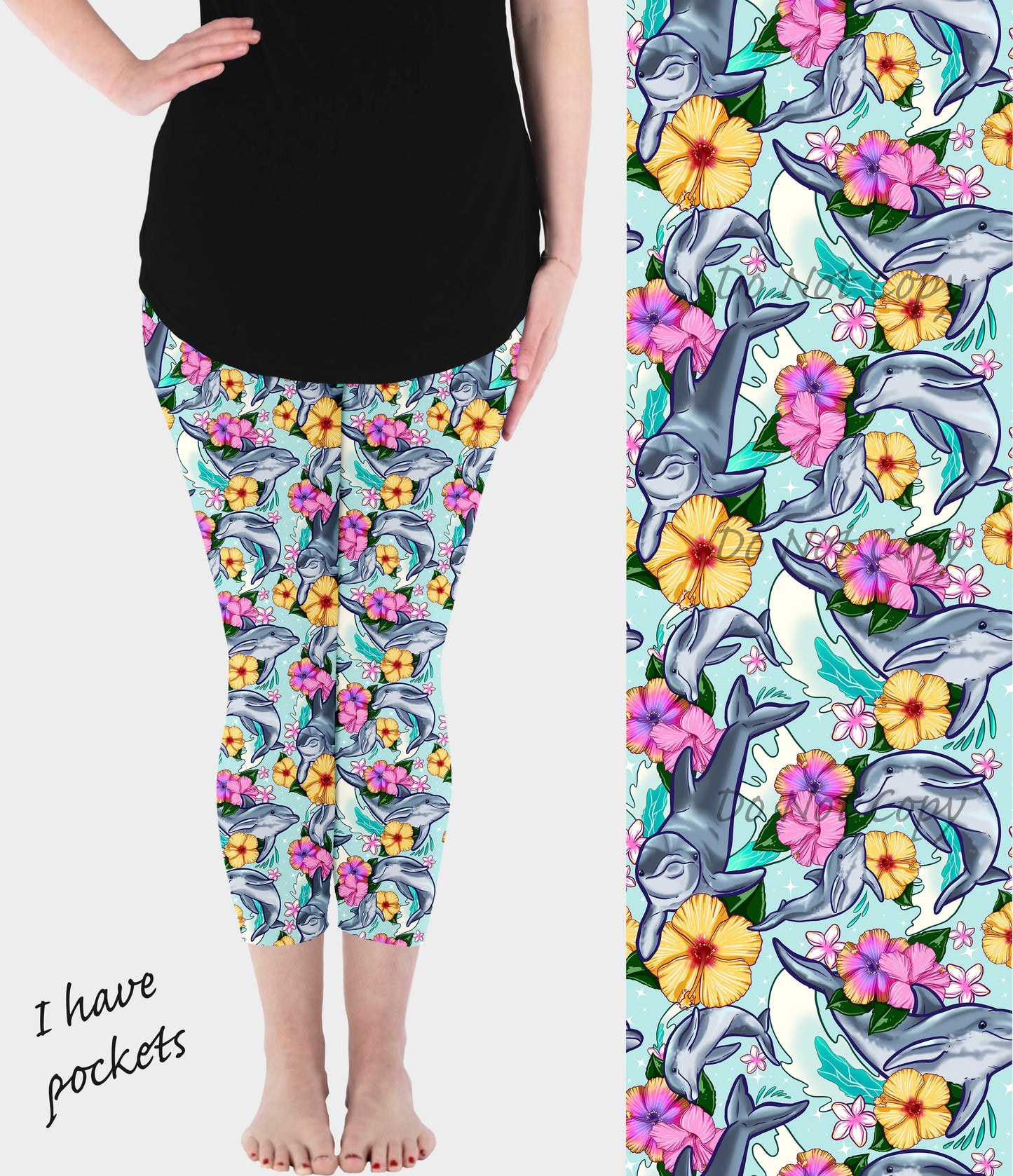 RTS - Dolphin Floral Leggings w/ Pockets