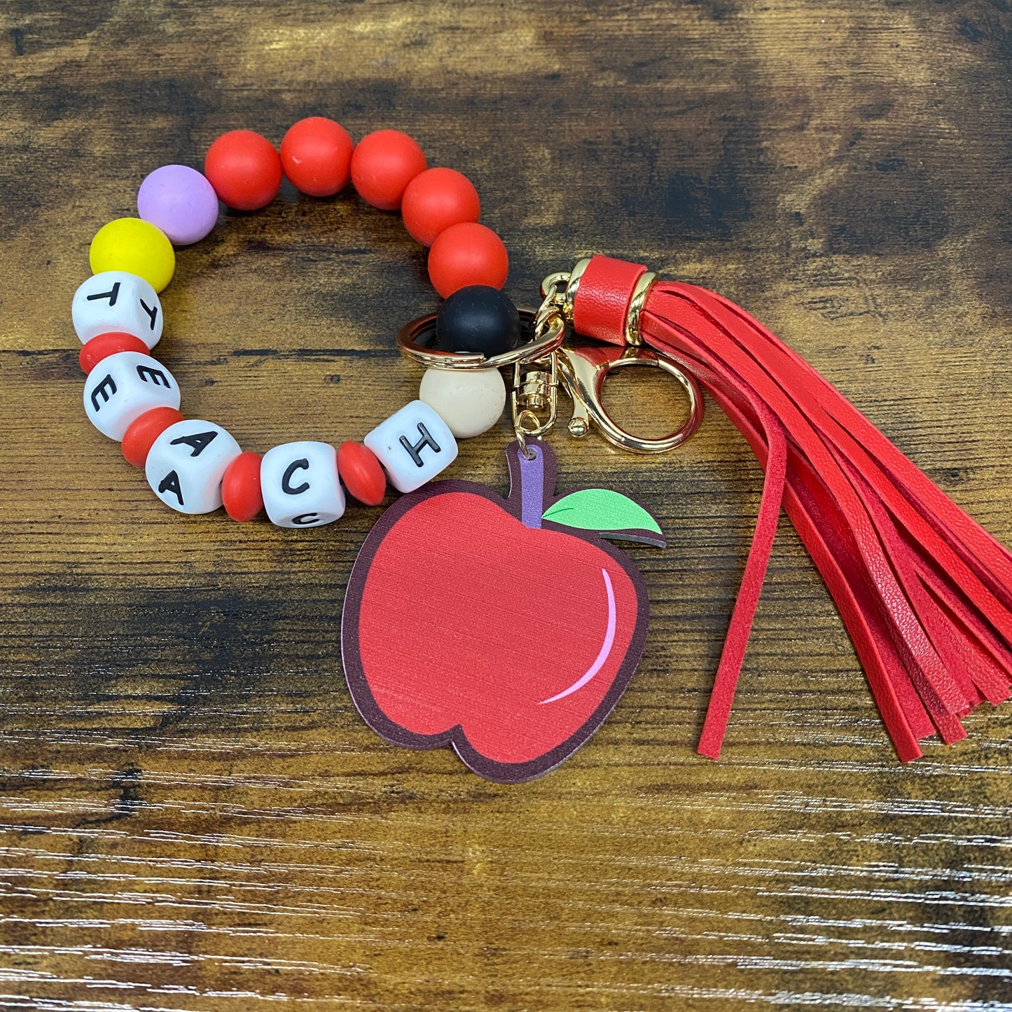 Silicone Bracelet Keychain - Teach Red