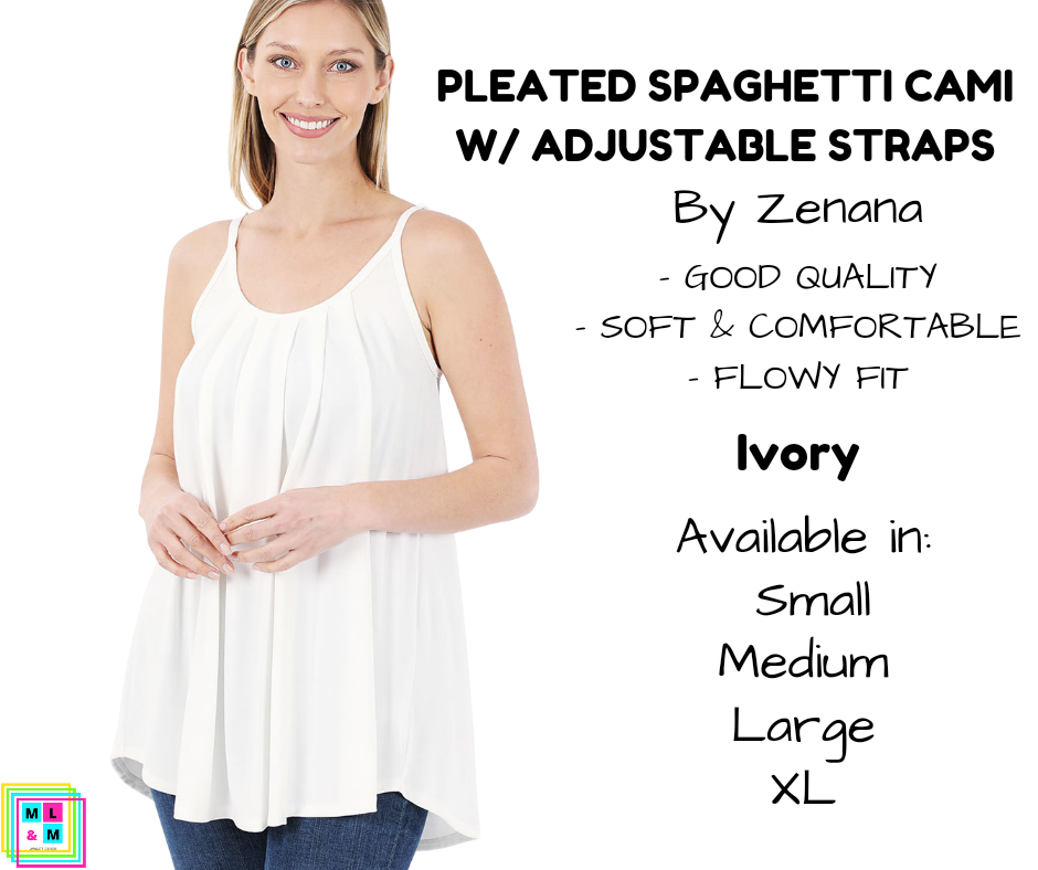 Pleated Spaghetti Strap Cami - Ivory