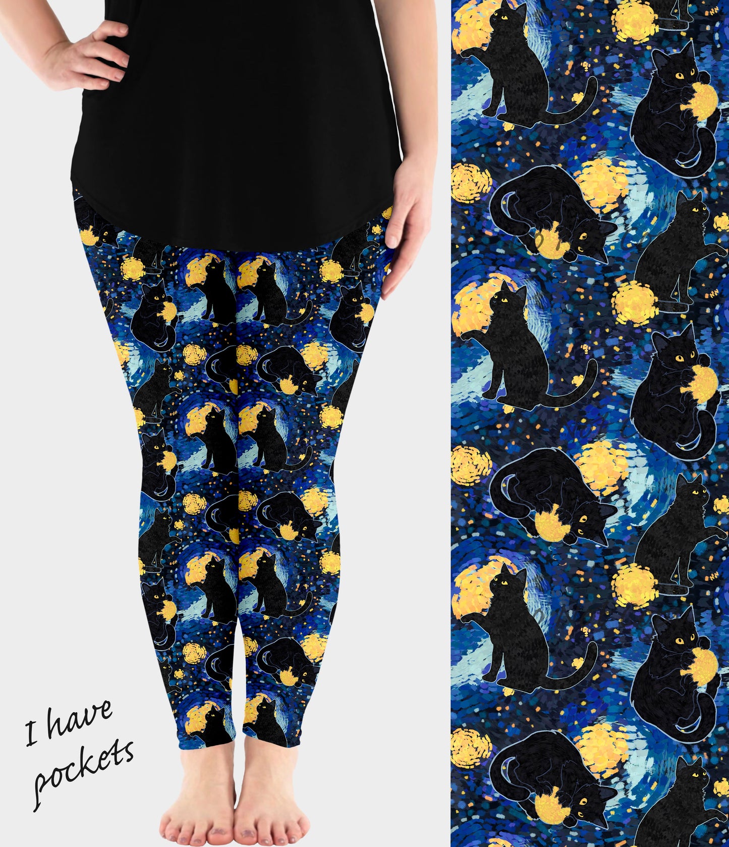 RTS - Meowy Night Leggings w/ Pockets