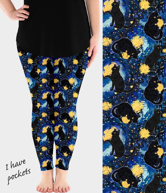 RTS - Meowy Night Leggings w/ Pockets