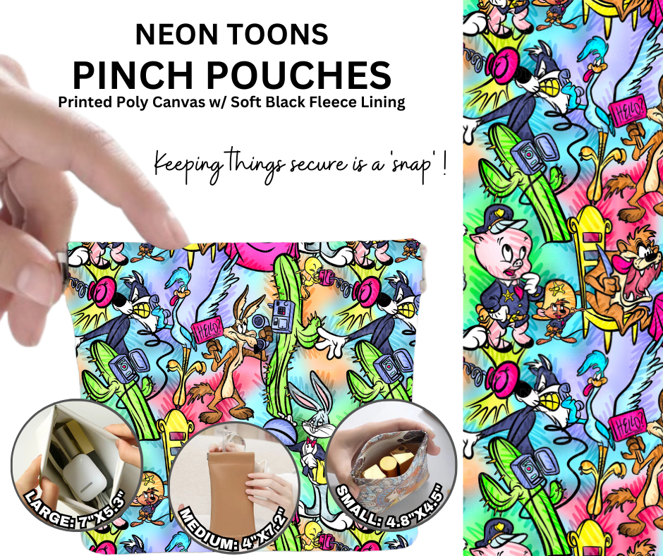 Preorder! Closes 12/5. ETA Feb. Neon Toons Pinch Pouches in 3 Sizes