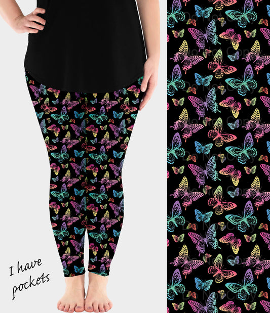 RTS - Rainbow Butterflies Leggings w/ Pockets