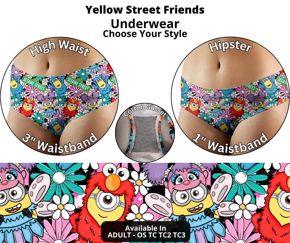 Preorder! Closes 12/12. ETA Feb. Yellow Street Friends Hipster & High Waist Underwear