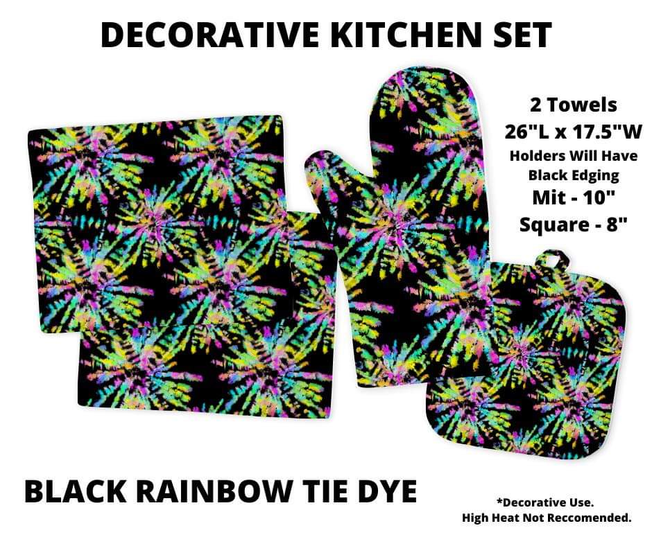 Black Rainbow Tie Dye Decorative Kitchen Set