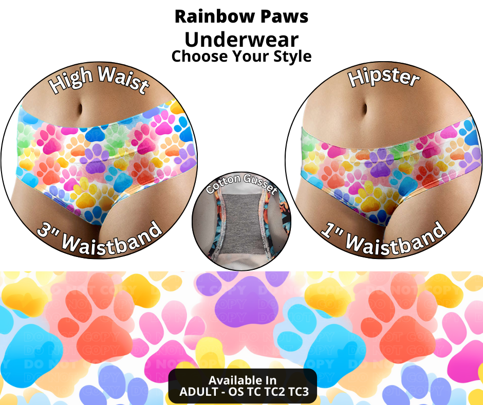 Preorder! Closes 12/12. ETA Feb. Rainbow Paws Hipster & High Waist Underwear