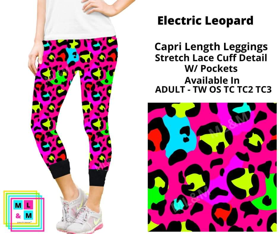 Electric Leopard Lace Cuff Capris w/ Pockets