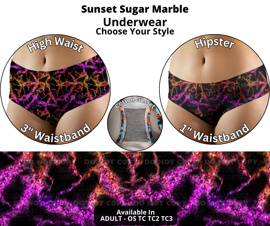 Preorder! Closes 12/12. ETA Feb. Sunset Sugar Marble Hipster & High Waist Underwear