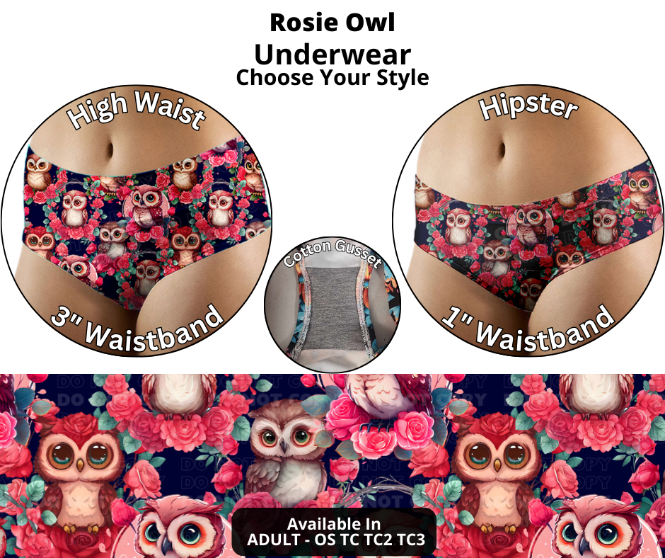 Preorder! Closes 12/12. ETA Feb. Rosie Owl Hipster & High Waist Underwear