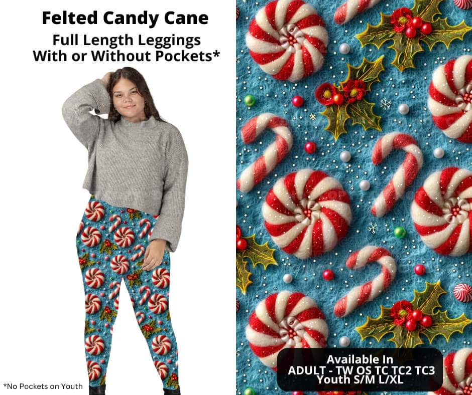 Felted Candy Cane Full Length Leggings w/ Pockets