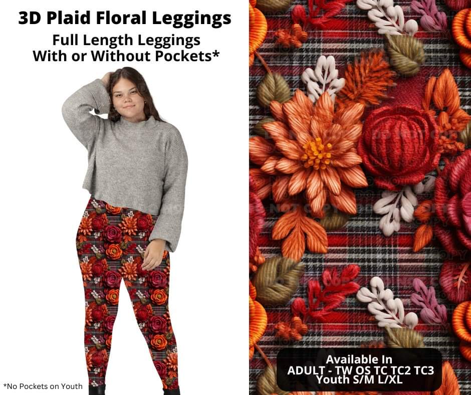 3D Plaid Floral Full Length Leggings w/ Pockets