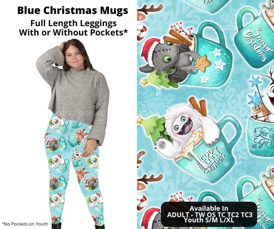 Blue Christmas Mugs Full Length Leggings w/ Pockets