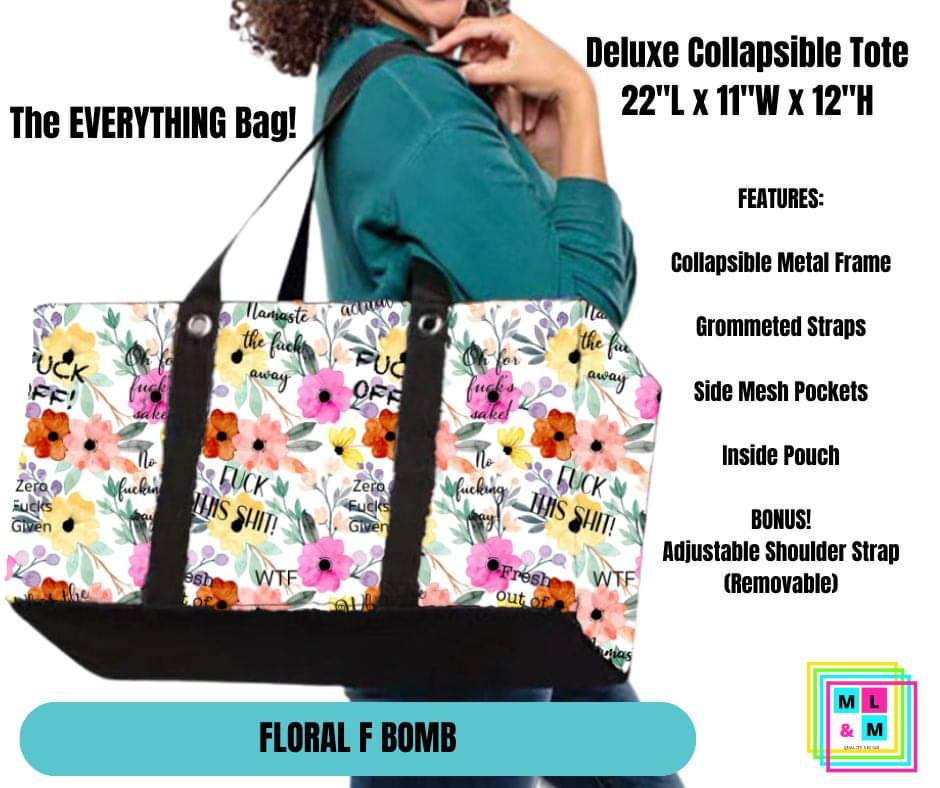 Floral F Bomb Collapsible Tote