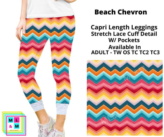 Beach Chevron Lace Cuff Capris w/ Pockets