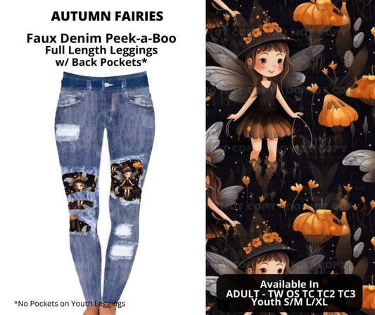 Autumn Fairies Faux Denim Full Length Peekaboo Leggings