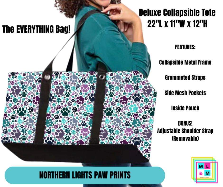 Northern Lights Paw Prints Collapsible Tote