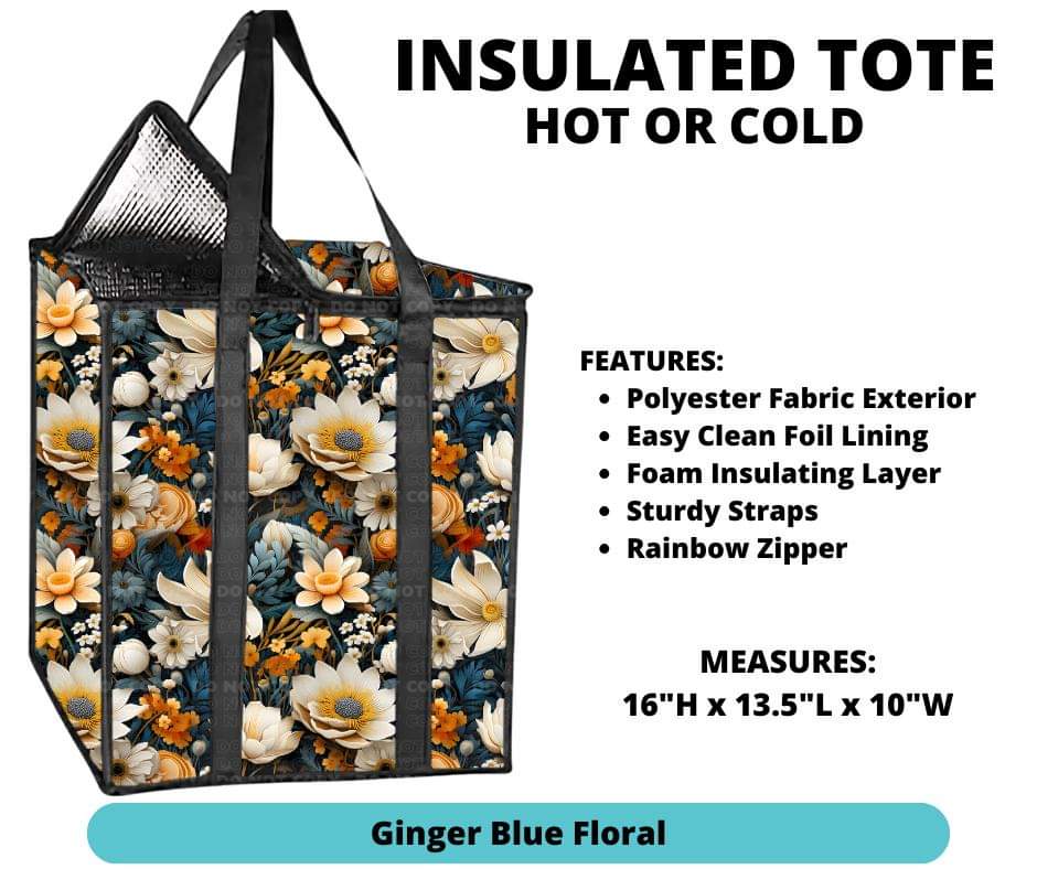 Ginger Blue Floral Insulated Tote