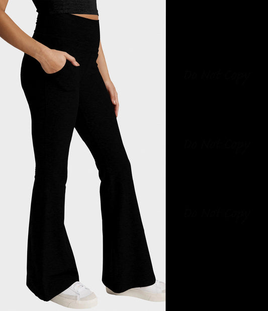 RTS - Solid Black Flare Leggings w/ Pockets