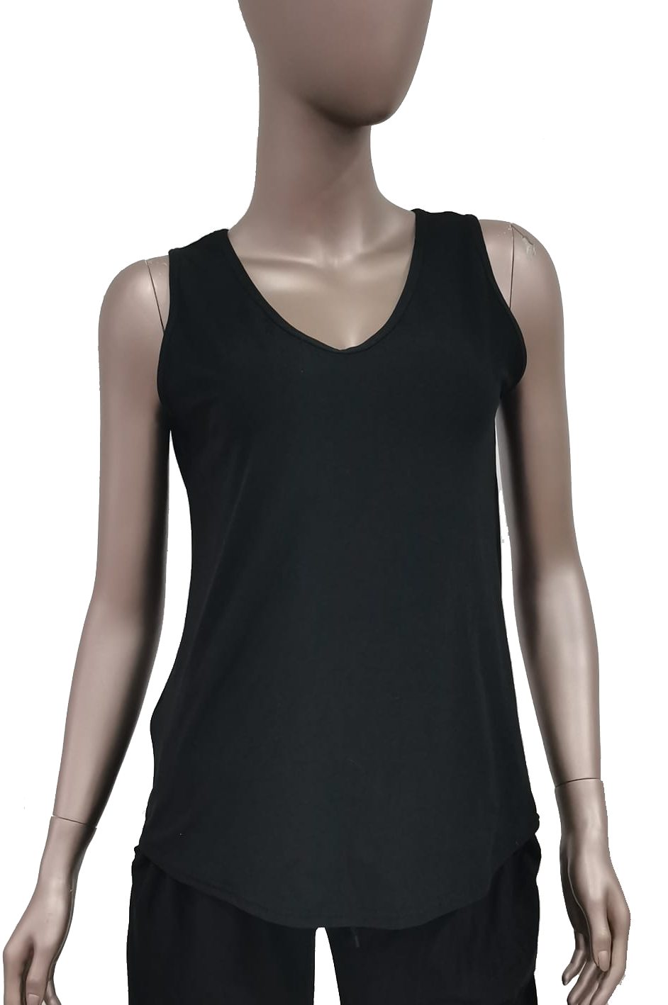 SOLID BLACK-V-NECK TANK